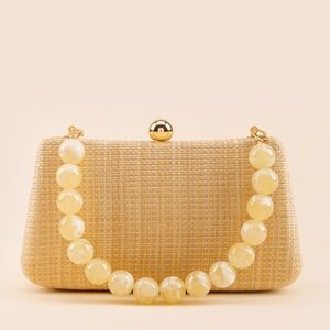 Urban Expressions Cream and Yellow Clutch with Beaded Handle